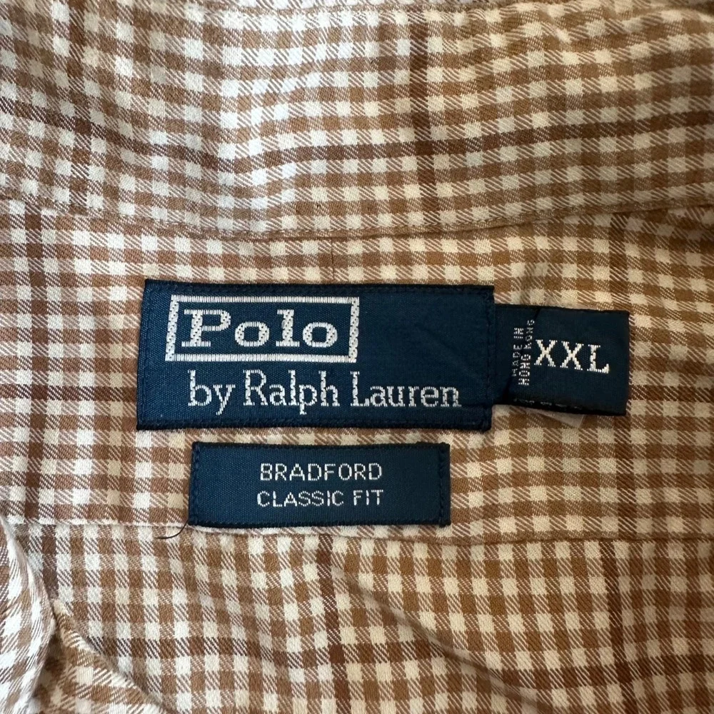 Polo Ralph Lauren Bradford Gingham Shirt XXL Brown Elbow Patches Classic Fit
